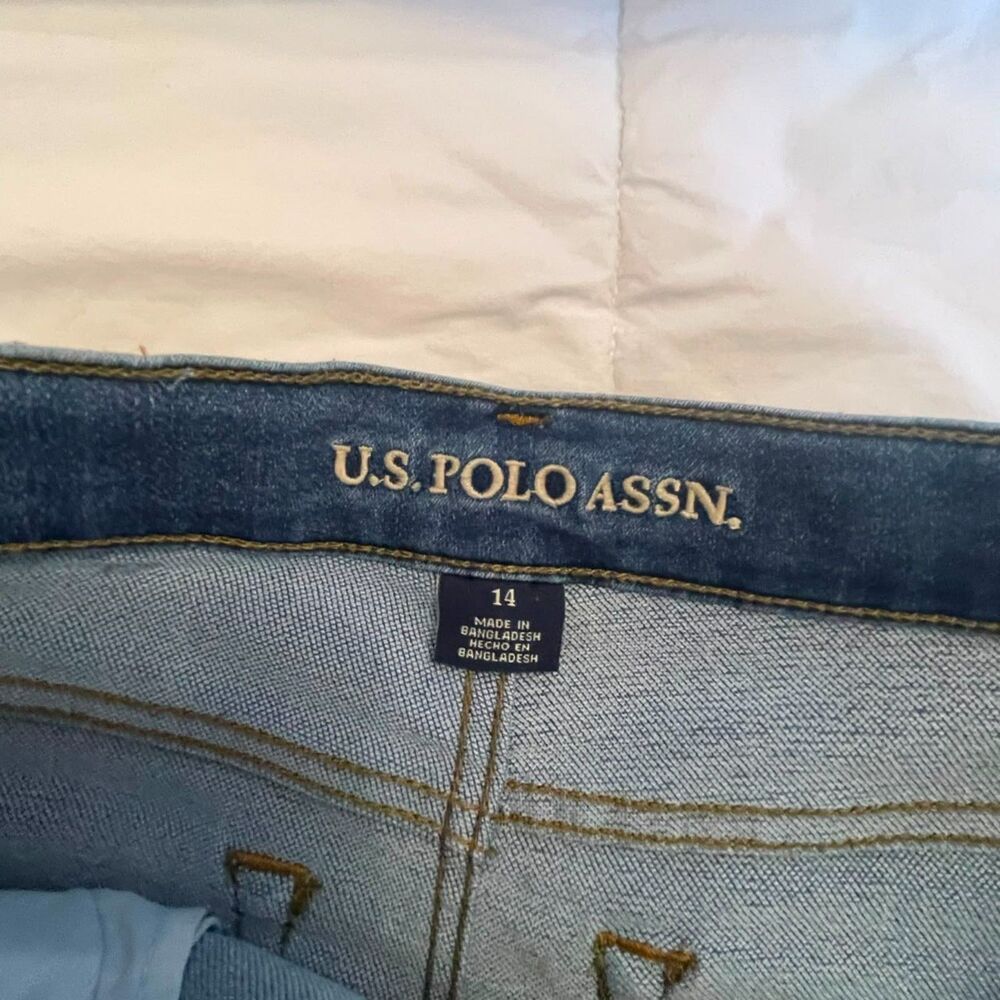 US Polo Assn Womens Size 14 Straight Leg Blue Denim Jeans Embroidered Logo - Picture 6 of 10